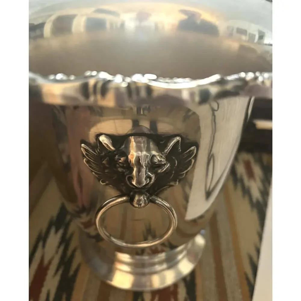 Vintage Poole Silver Plate Champagne Bucket Lion Head Handles Ice Wine Cooler
